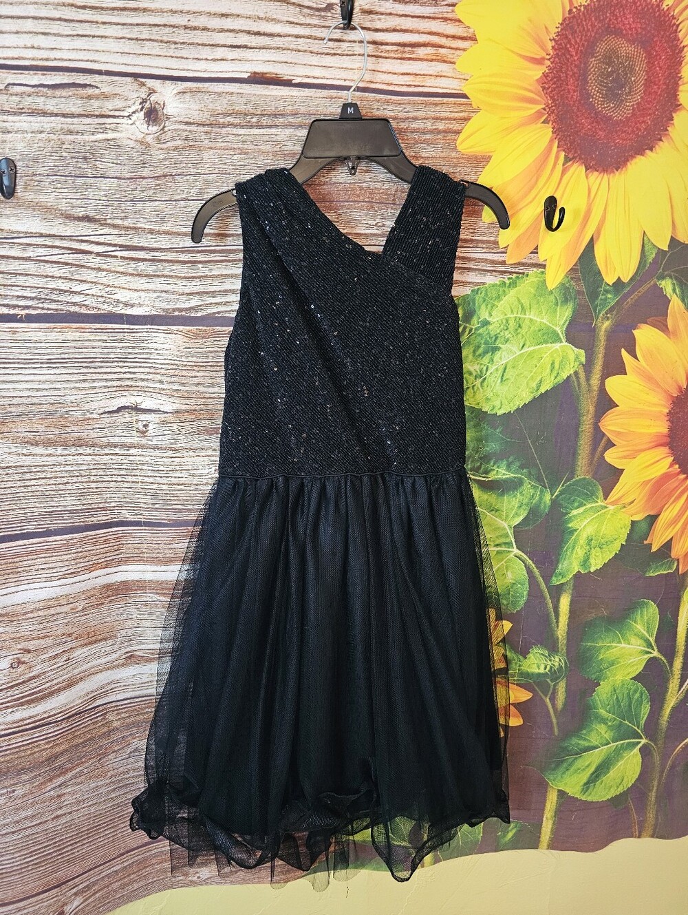 Kensie Girl Black Sparkle Cross-Back Tulle Party Dress